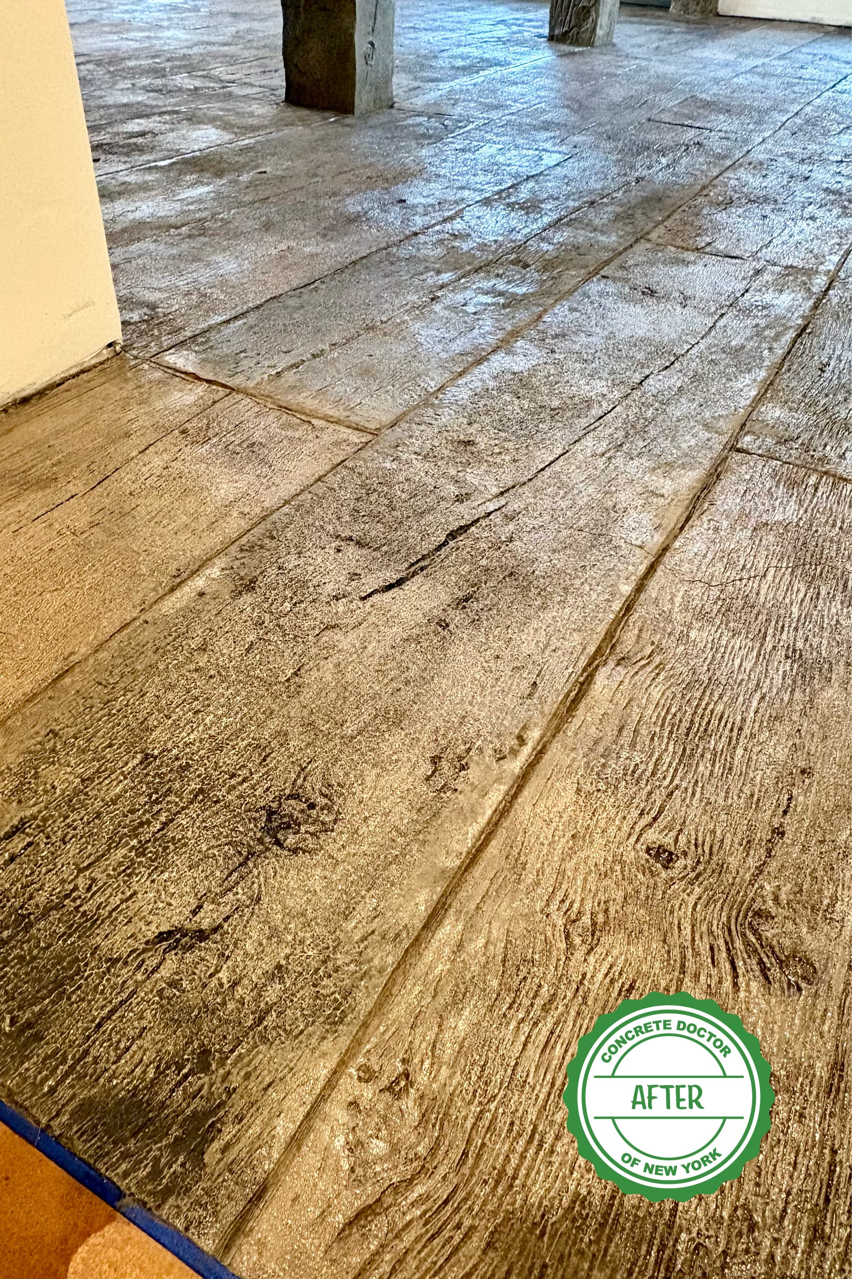 Stamped and textured concrete floor finished to look like real wood in Goshen, NY