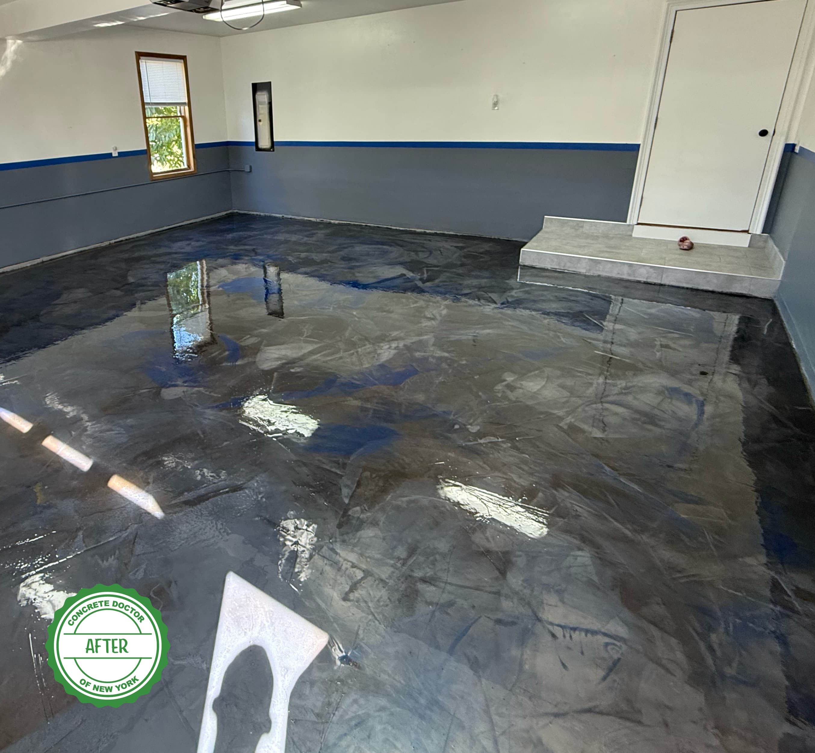 Finished branded epoxy floor installation in Bullville, NY