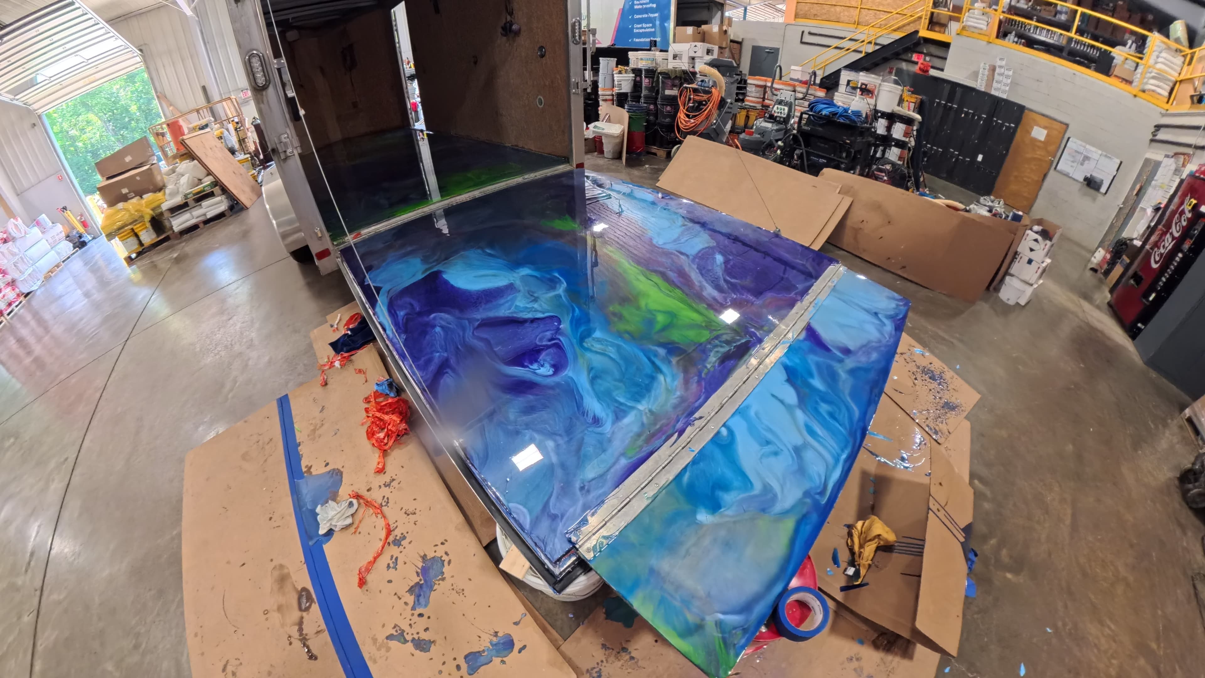 High-gloss swirl epoxy finish on the trailer ramp door in Bullville, NY
