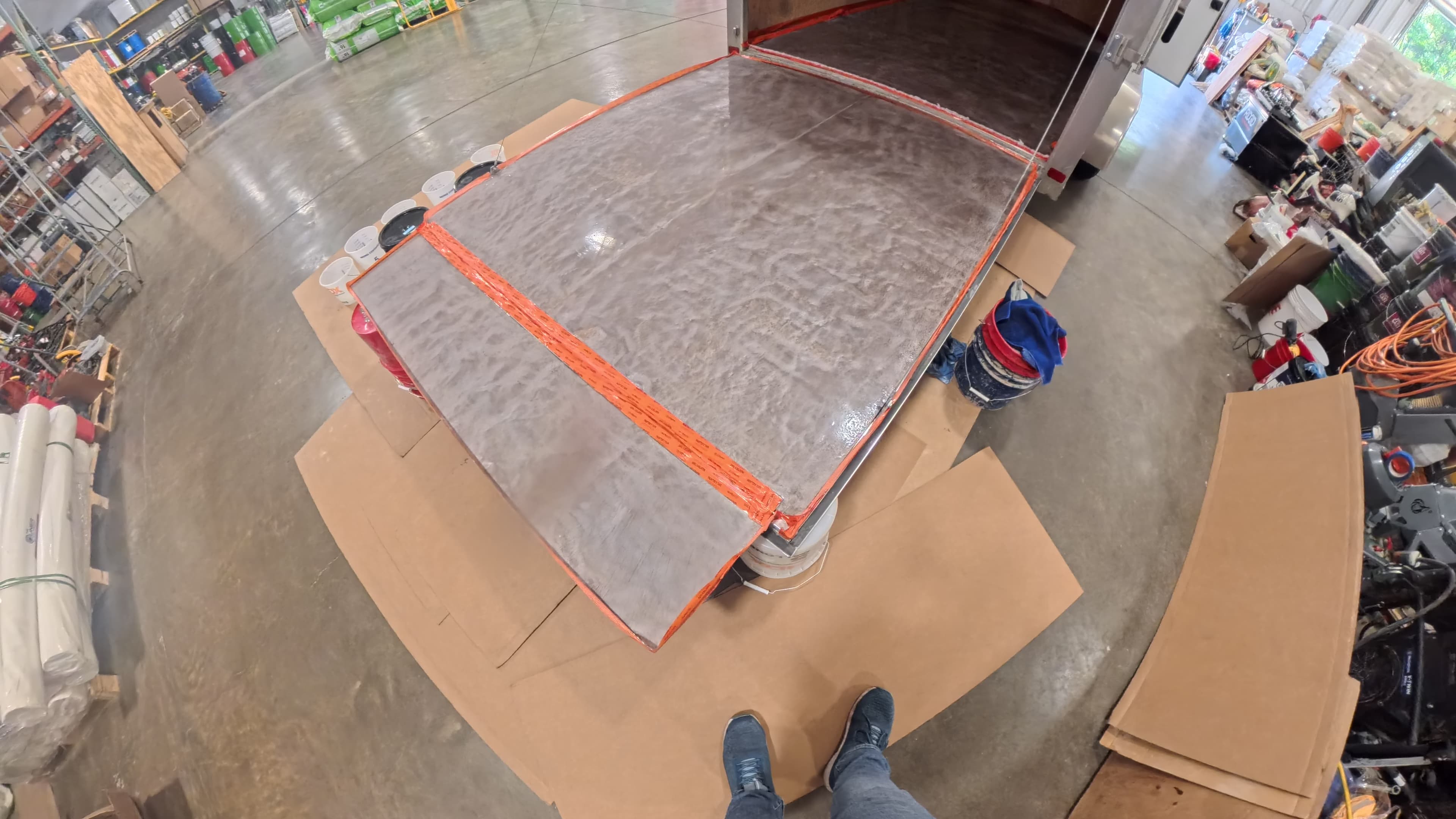 Trailer ramp door masked and prepped for epoxy in Bullville, NY